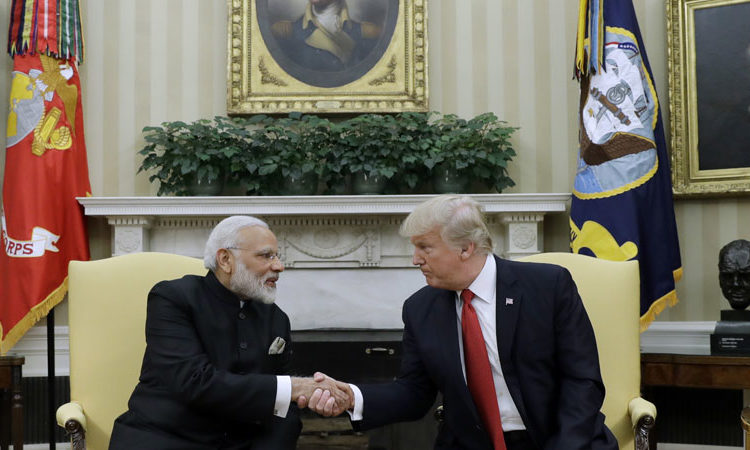 President Donald Trump shakes hands with Indian Prime Minister Narendra Modi during their meeting in the Oval Office of the White House in Washington, Monday, June 26, 2017