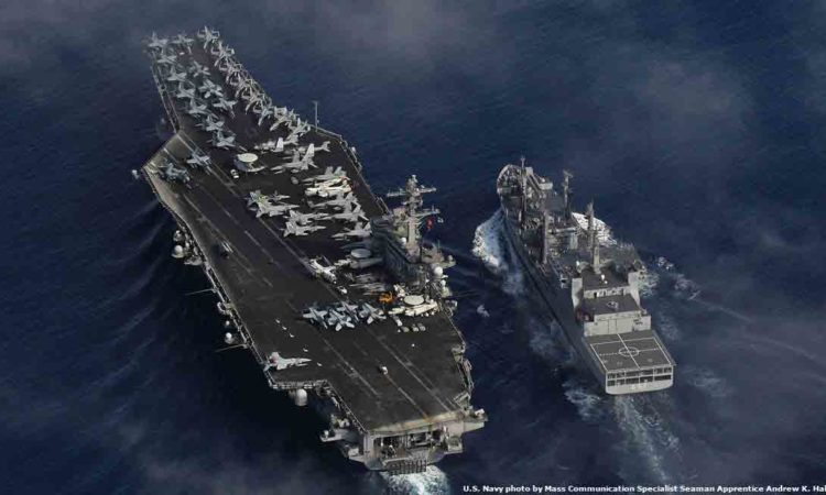 INDIAN OCEAN (April 13, 2012) The Nimitz-class aircraft carrier USS Carl Vinson (CVN 70) and the Indian navy fleet oiler INS Shakti (A57) conduct a refueling at sea exercise. Carl Vinson and Carrier Air Wing (CVW) 17 are deployed participating in the Malabar Exercise with ships and aircraft from the Indian navy. U.S. Navy photo by Mass Communication Specialist Seaman Apprentice Andrew K. Haller