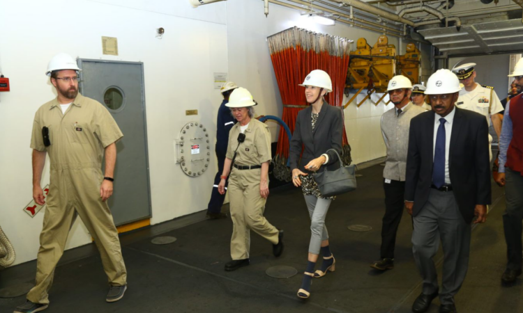 U.S. Consul General in Chennai Judith Ravin inside USNS Matthew Perry which was at L&T shipyard in Kattupalli near Chennai for maintenance and repair work.