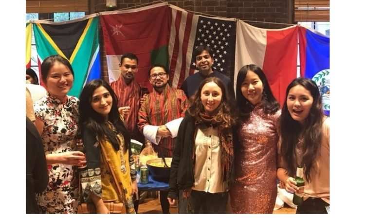 Fulbright-Nehru Master's fellow Ravikant Sharma (fifth from left) with other students celebrating International TGIF Festival at Yale University, New Haven, CT